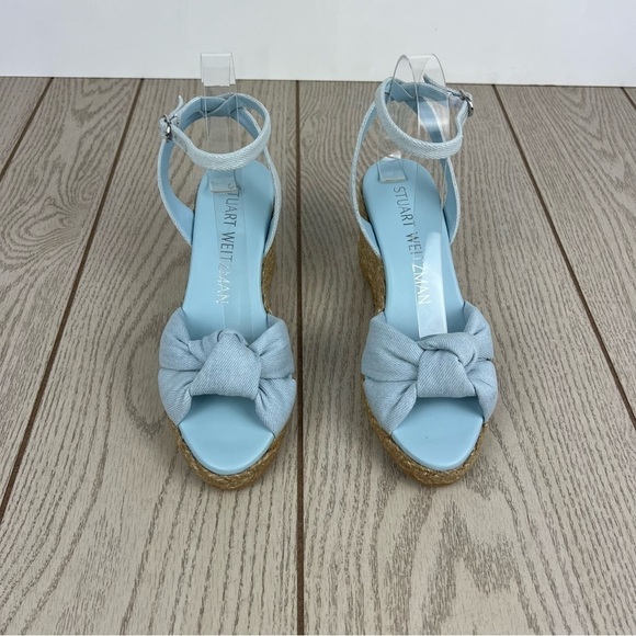 Stuart Weitzman Playa Espadrille Knot Wedge Sandals 38/7.5B Vintage Denim $395 - Picture 3 of 10